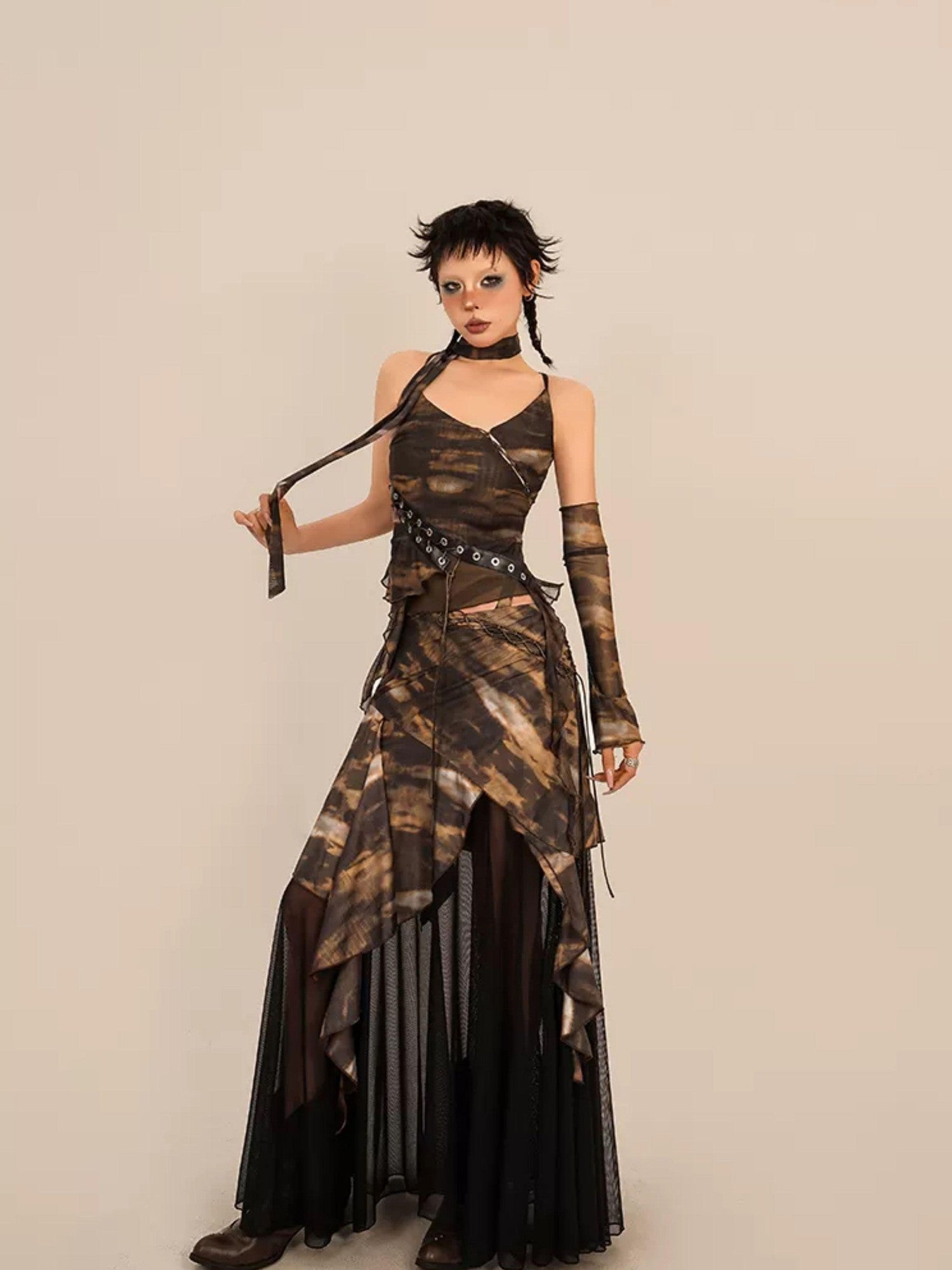 Nico Molly Tie Dye Patchwork Asymmetrical Women's Polyester Maxi Skirts