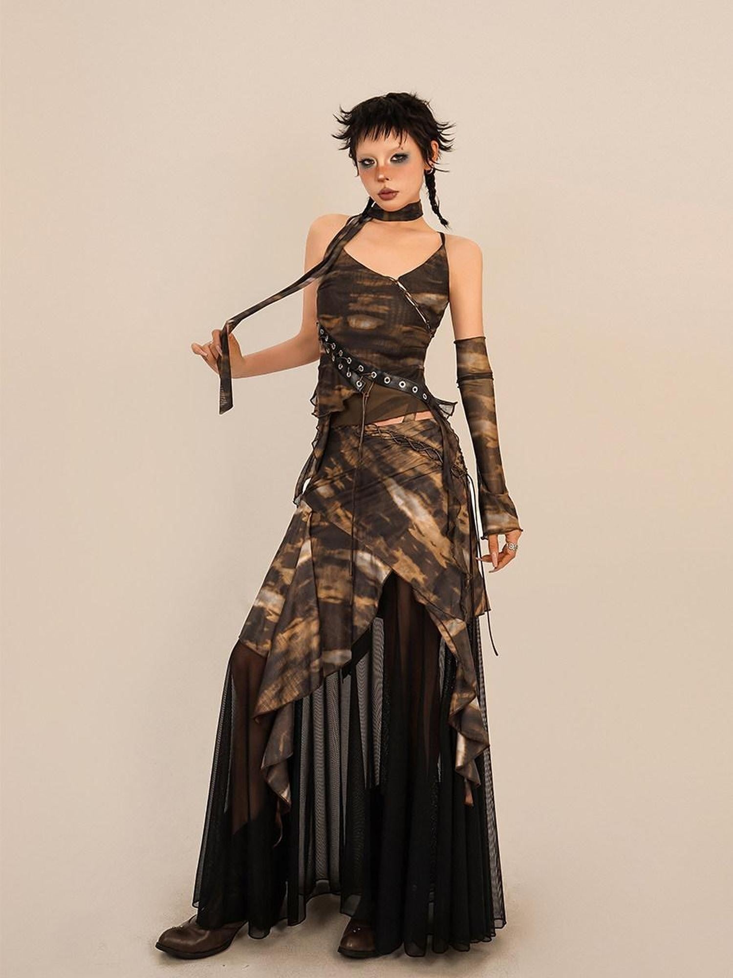 Nico Molly Tie Dye Patchwork Asymmetrical Women's Polyester Maxi Skirts