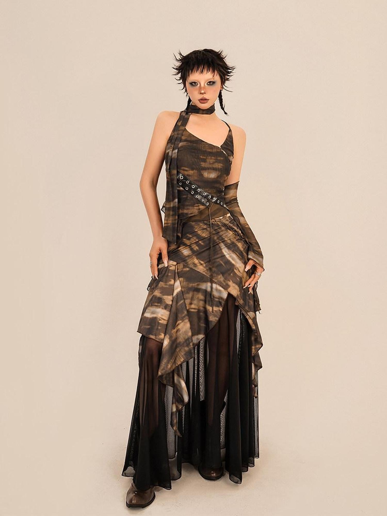 Nico Molly Tie Dye Patchwork Asymmetrical Women's Polyester Maxi Skirts