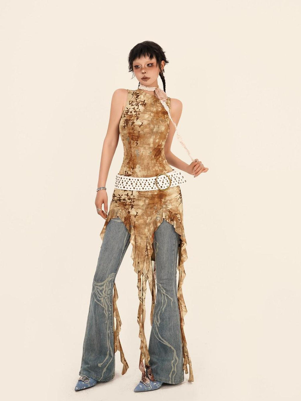 Nico Molly Tie Dye Vintage Asymmetrical Slit Slim Fit Women's Polyester Casual Maxi Dresses