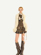 Nico Molly Vintage Black Plaid Pleated High Waist A Line Women's Mini Skirts