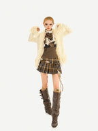 Nico Molly Vintage Black Plaid Pleated High Waist A Line Women's Mini Skirts