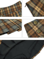 Nico Molly Vintage Black Plaid Pleated High Waist A Line Women's Mini Skirts