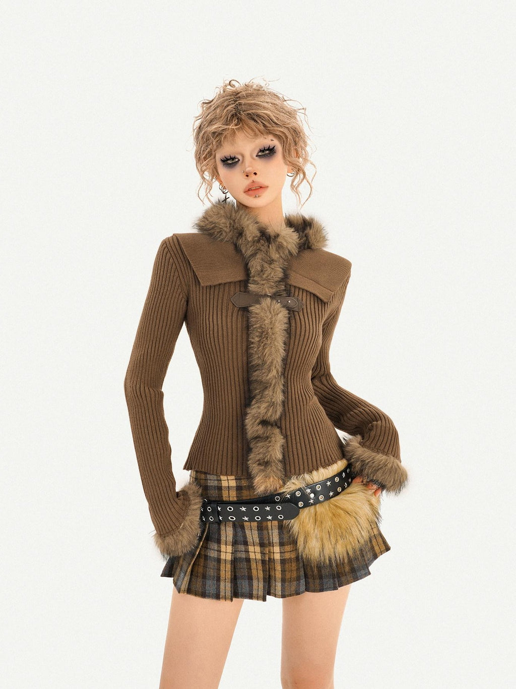 Nico Molly Vintage Black Plaid Pleated High Waist A Line Women's Mini Skirts