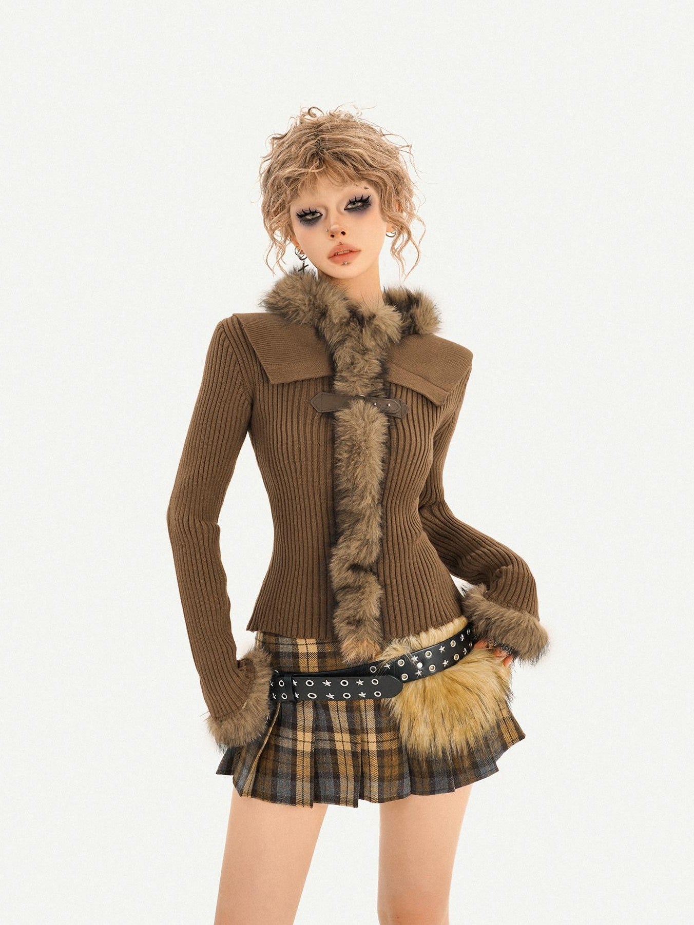 Nico Molly Vintage Black Plaid Pleated High Waist A Line Women's Mini Skirts