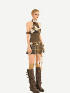 Nico Molly Vintage Black Plaid Pleated High Waist A Line Women's Mini Skirts