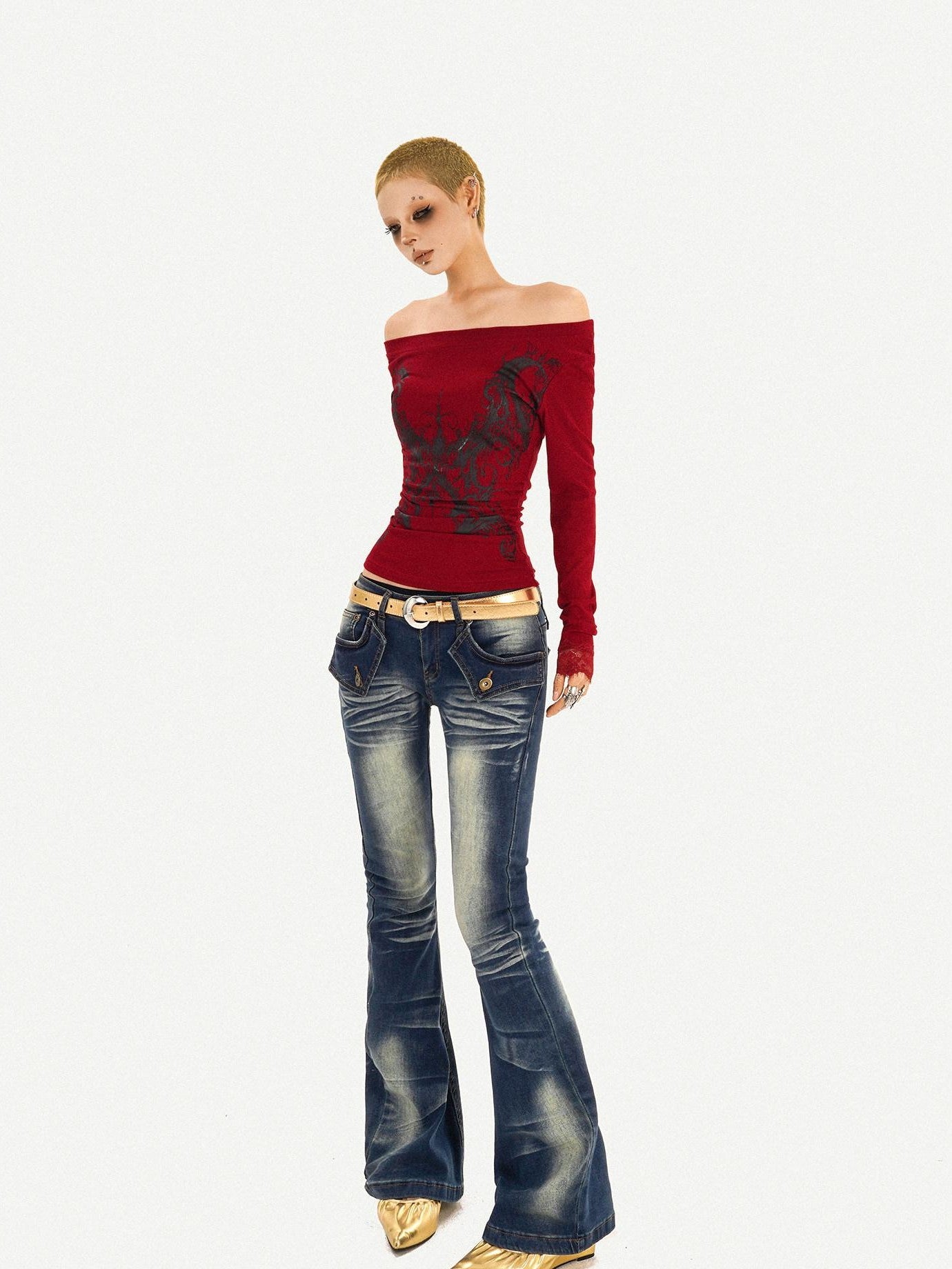 Nico Molly Vintage Blue Curved Cut Low Rise Pocket Detail Women's Rigid Denim Skinny Jeans