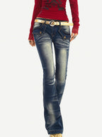 Nico Molly Vintage Blue Curved Cut Low Rise Pocket Detail Women's Rigid Denim Skinny Jeans