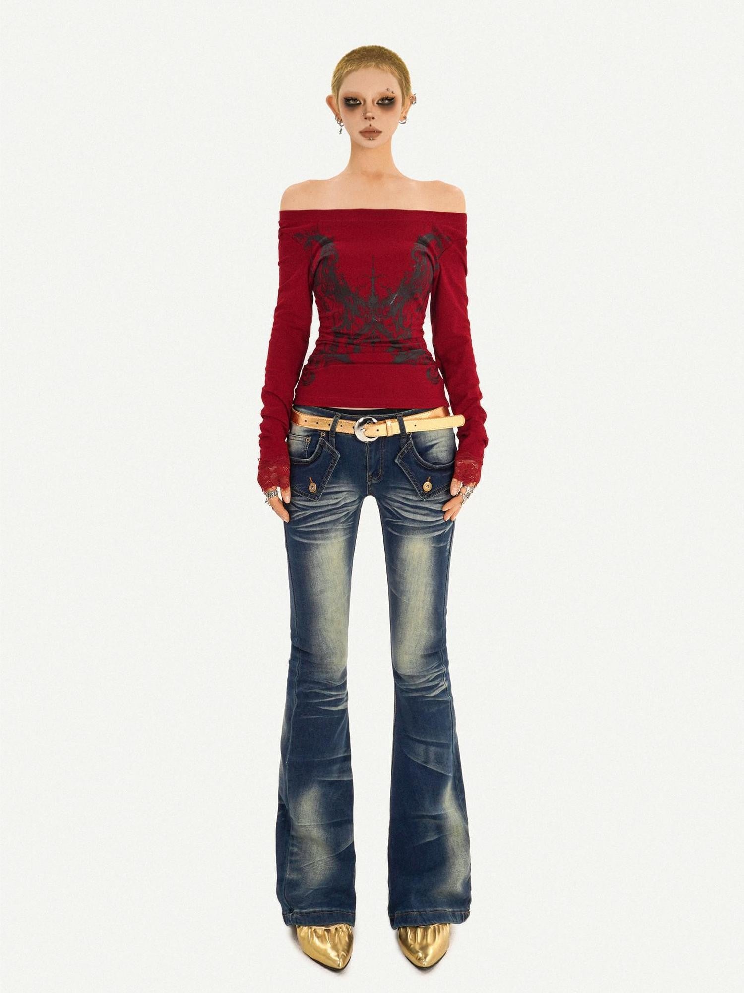 Nico Molly Vintage Blue Curved Cut Low Rise Pocket Detail Women's Rigid Denim Skinny Jeans