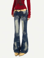 Nico Molly Vintage Blue Curved Cut Low Rise Pocket Detail Women's Rigid Denim Skinny Jeans