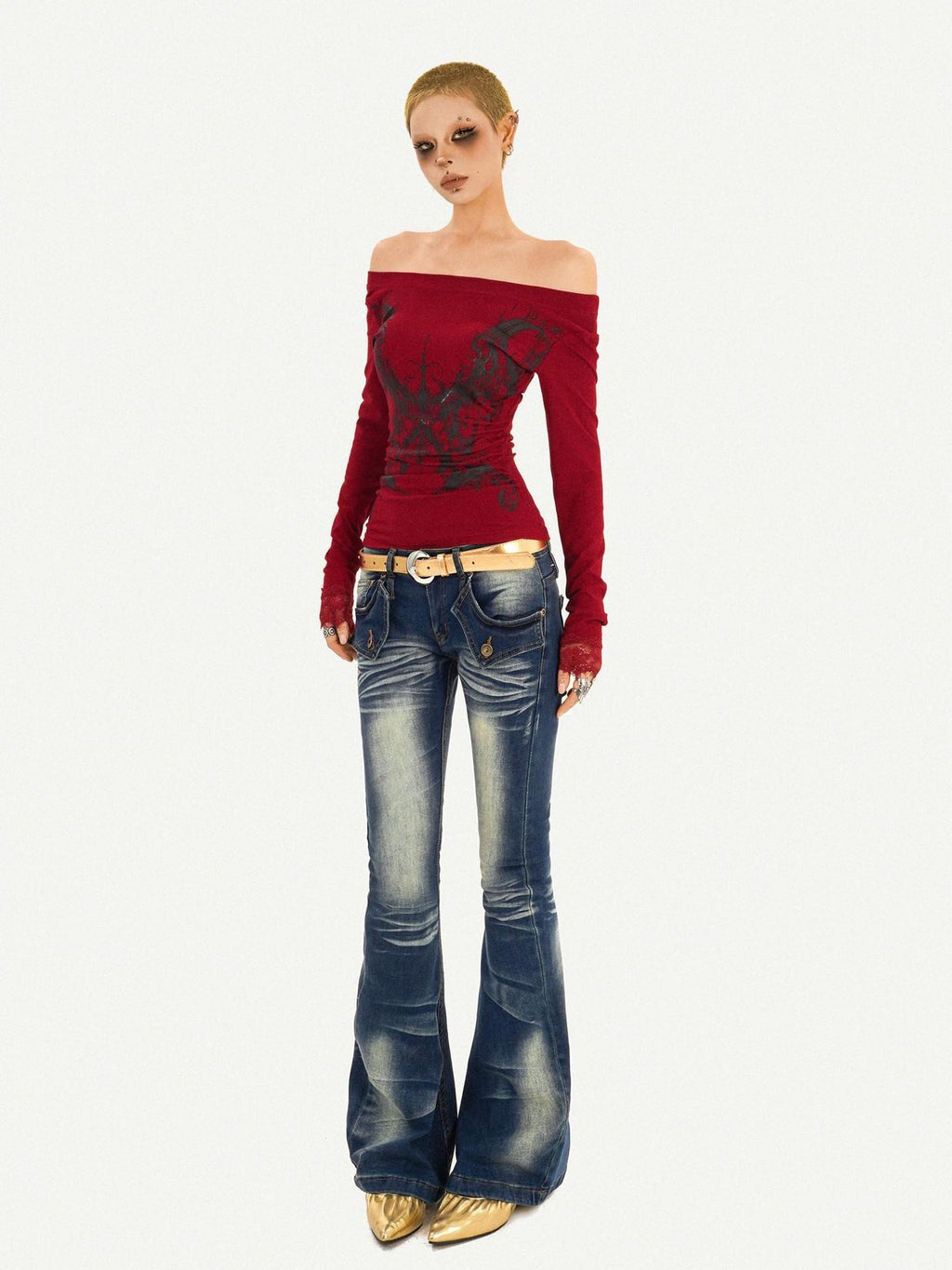 Nico Molly Vintage Blue Curved Cut Low Rise Pocket Detail Women's Rigid Denim Skinny Jeans