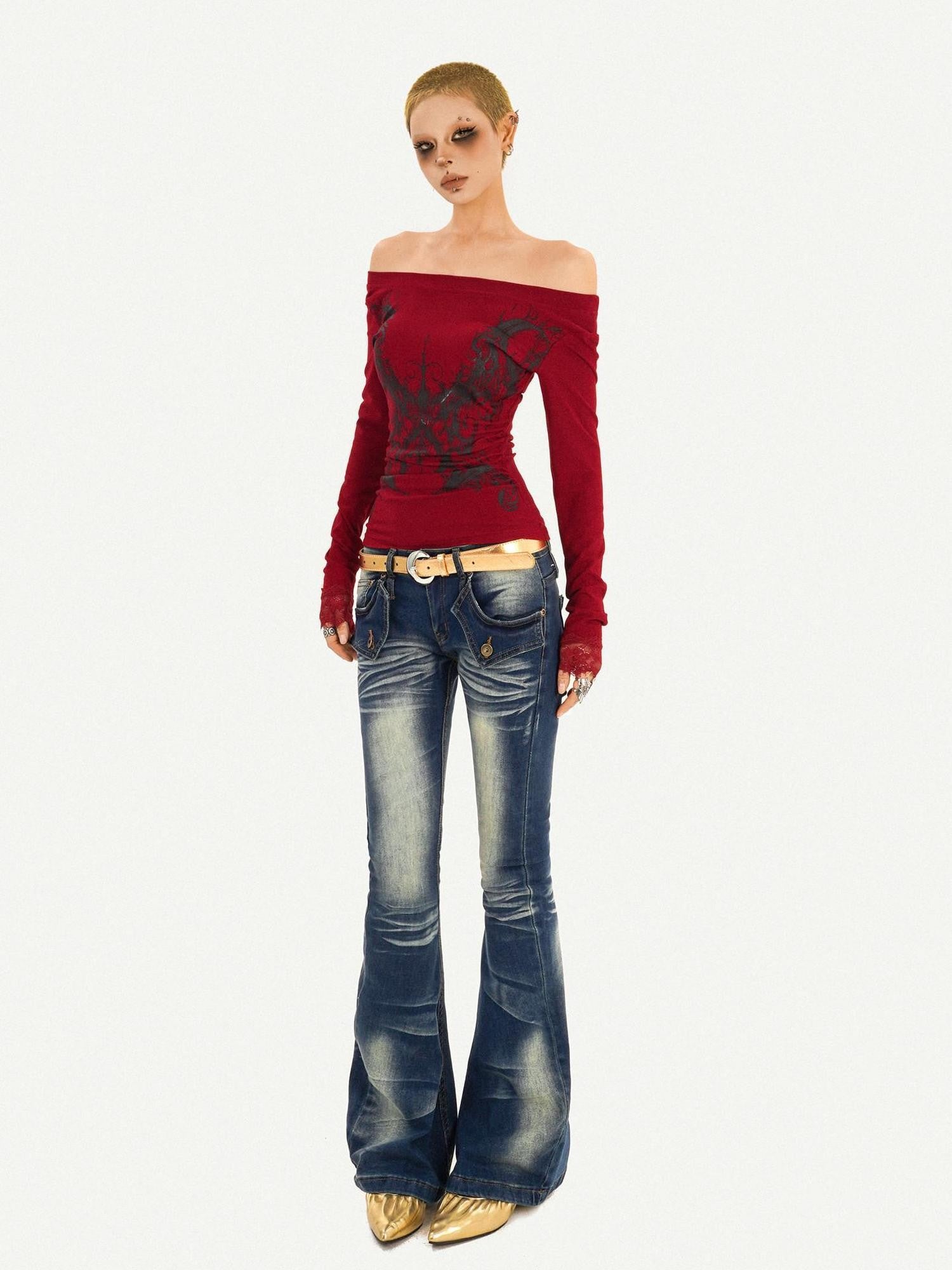 Nico Molly Vintage Blue Curved Cut Low Rise Pocket Detail Women's Rigid Denim Skinny Jeans