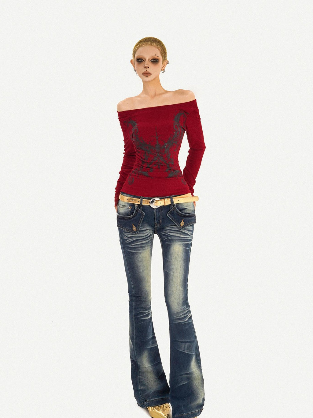 Nico Molly Vintage Blue Curved Cut Low Rise Pocket Detail Women's Rigid Denim Skinny Jeans