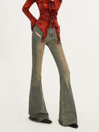 Nico Molly Vintage Blue Distressed High Waist Slim Women's Slight Stretch Flare Jeans
