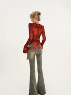 Nico Molly Vintage Blue Distressed High Waist Slim Women's Slight Stretch Flare Jeans