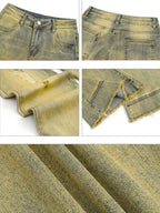 Nico Molly Vintage Blue Retro Patchwork Ripped Low Waist Women's Flare Jeans