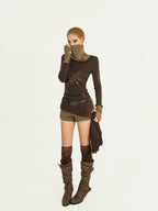 Nico Molly Vintage Butterfly Patchwork Women's Knit Stacked Collar Long Sleeve T-shirts
