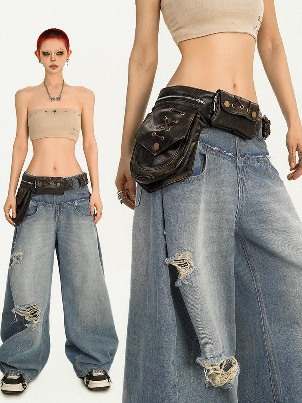 Nico Molly Vintage Coffee Punk Biker Waist Cincher Layered Styling Women's Leather Belts