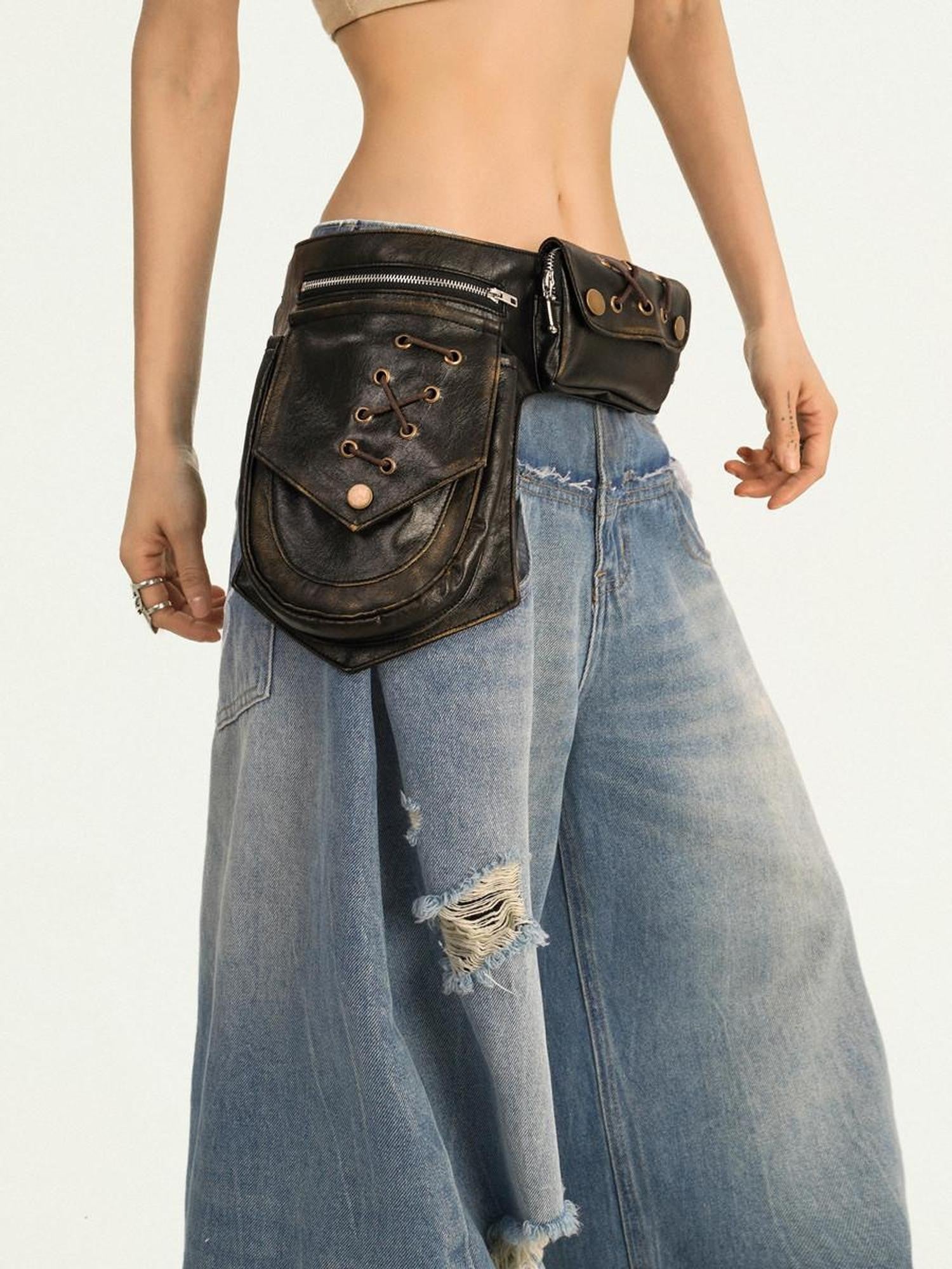 Nico Molly Vintage Coffee Punk Biker Waist Cincher Layered Styling Women's Leather Belts