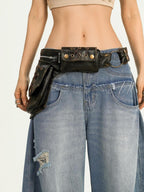 Nico Molly Vintage Coffee Punk Biker Waist Cincher Layered Styling Women's Leather Belts