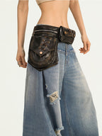 Nico Molly Vintage Coffee Punk Biker Waist Cincher Layered Styling Women's Leather Belts