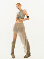 Nico Molly Vintage Grunge Patchwork Asymmetric Women's Lace Mini Skirts