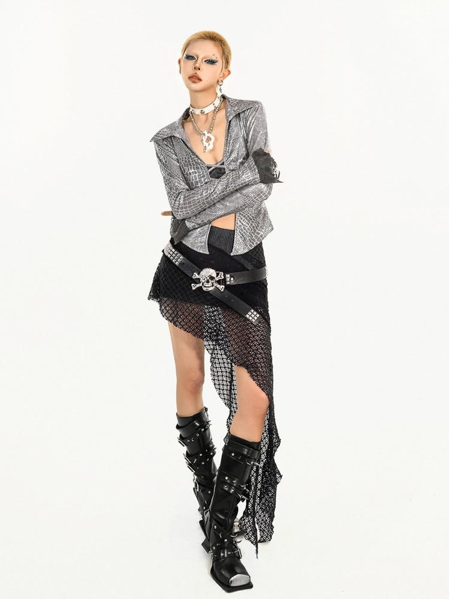 Nico Molly Vintage Grunge Patchwork Asymmetric Women's Lace Mini Skirts