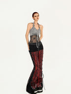 Nico Molly Vintage Halter Spliced Mesh Back Drawstring Slim Women's Mesh Tank Tops