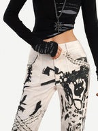 Nico Molly Vintage Ink Wash Studded Punk Subculture Women's Straight Jeans
