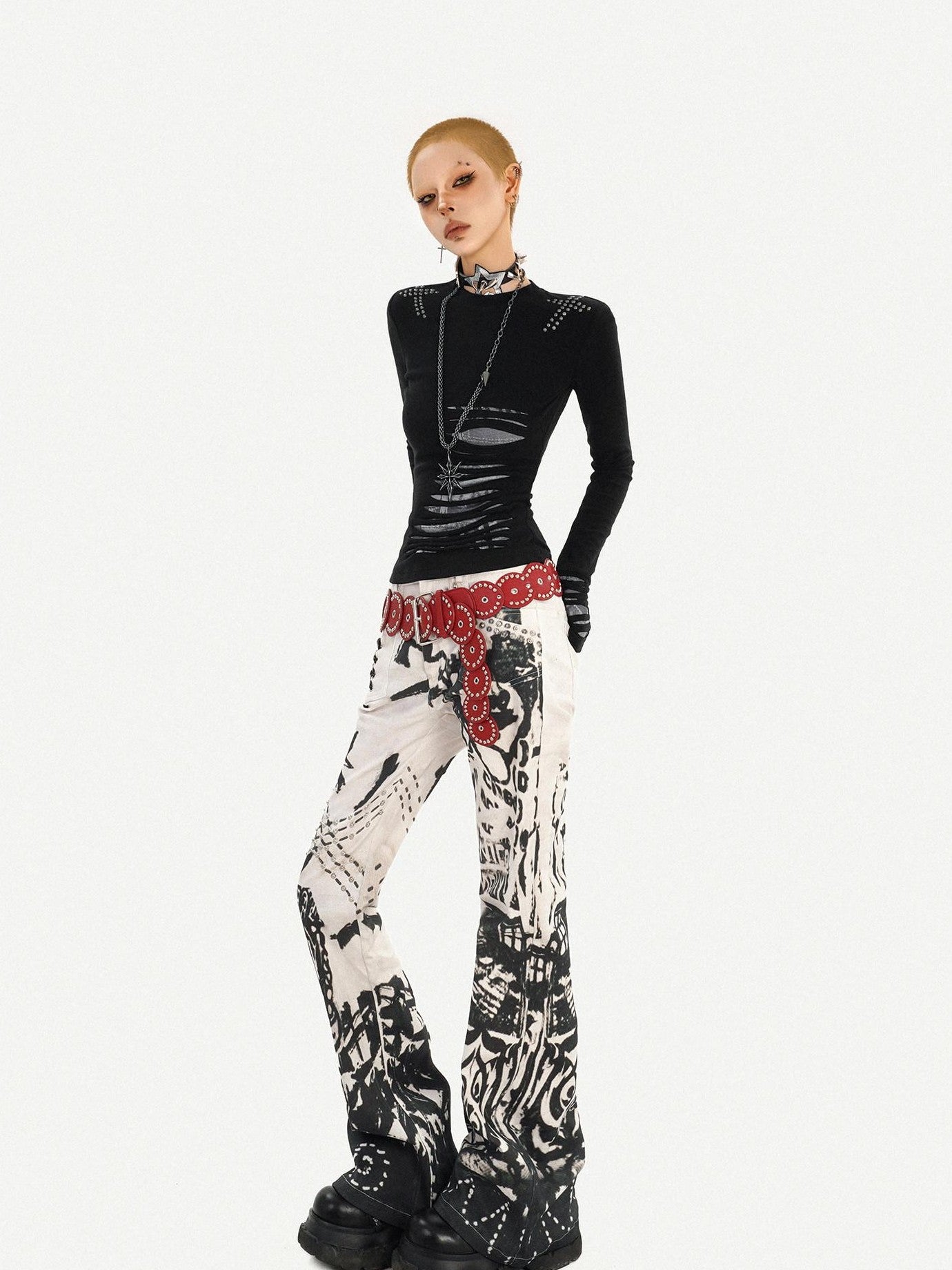 Nico Molly Vintage Ink Wash Studded Punk Subculture Women's Straight Jeans