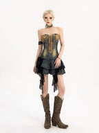 Nico Molly Vintage Lace Panel Waist Cinch Women's Denim Strapless Mini Dresses