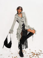 Nico Molly Vintage Lace Patchwork Ruffle Pleated V-neck Bell Sleeve Women's Cardigans