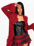 Nico Molly Vintage Lace Patchwork Ruffle Pleated V-neck Bell Sleeve Women's Cardigans