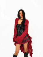 Nico Molly Vintage Lace Patchwork Ruffle Pleated V-neck Bell Sleeve Women's Cardigans