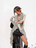 Nico Molly Vintage Lace Patchwork Ruffle Pleated V-neck Bell Sleeve Women's Cardigans