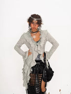 Nico Molly Vintage Lace Patchwork Ruffle Pleated V-neck Bell Sleeve Women's Cardigans