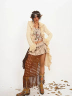 Nico Molly Vintage Lace Patchwork Ruffle Pleated V-neck Bell Sleeve Women's Cardigans