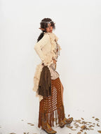 Nico Molly Vintage Lace Patchwork Ruffle Pleated V-neck Bell Sleeve Women's Cardigans