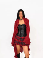 Nico Molly Vintage Lace Patchwork Ruffle Pleated V-neck Bell Sleeve Women's Cardigans