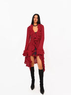 Nico Molly Vintage Lace Patchwork Ruffle Pleated V-neck Bell Sleeve Women's Cardigans