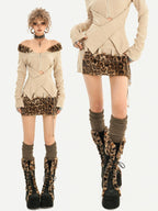Nico Molly Vintage Leopard Print High Waist A Line Slim Women's Other Material Mini Skirts