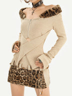 Nico Molly Vintage Leopard Print High Waist A Line Slim Women's Other Material Mini Skirts