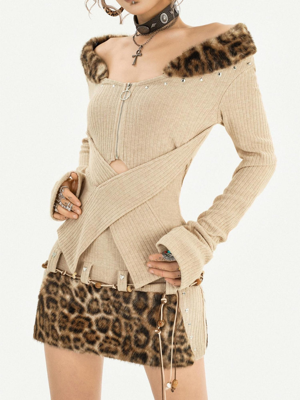 Nico Molly Vintage Leopard Print High Waist A Line Slim Women's Other Material Mini Skirts