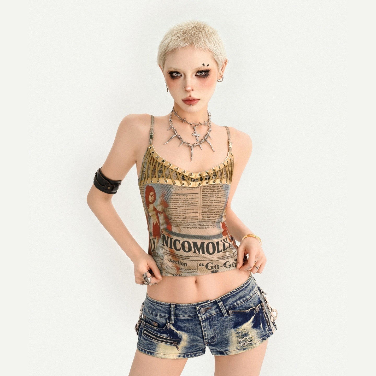 Nico_Molly_Vintage_Newspaper_Printed_Lace_Up_Punk_Edgy_Women's_Camisoles_1061048525471_MISSTT