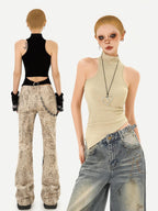 Nico Molly Vintage Padded Stand Collar Slim Women's Combed Cotton Tank Tops