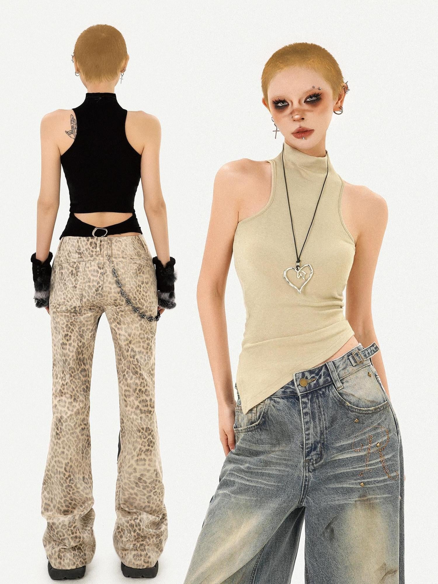 Nico Molly Vintage Padded Stand Collar Slim Women's Combed Cotton Tank Tops