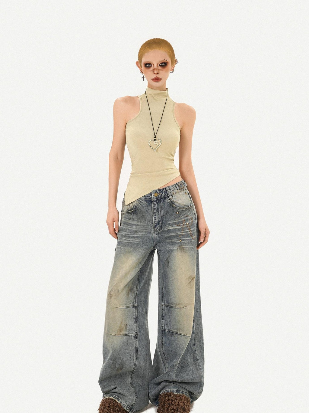 Nico Molly Vintage Padded Stand Collar Slim Women's Combed Cotton Tank Tops