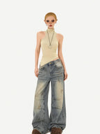 Nico Molly Vintage Padded Stand Collar Slim Women's Combed Cotton Tank Tops