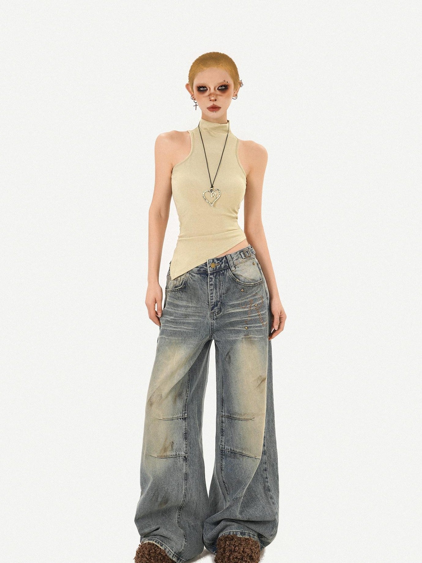 Nico Molly Vintage Padded Stand Collar Slim Women's Combed Cotton Tank Tops