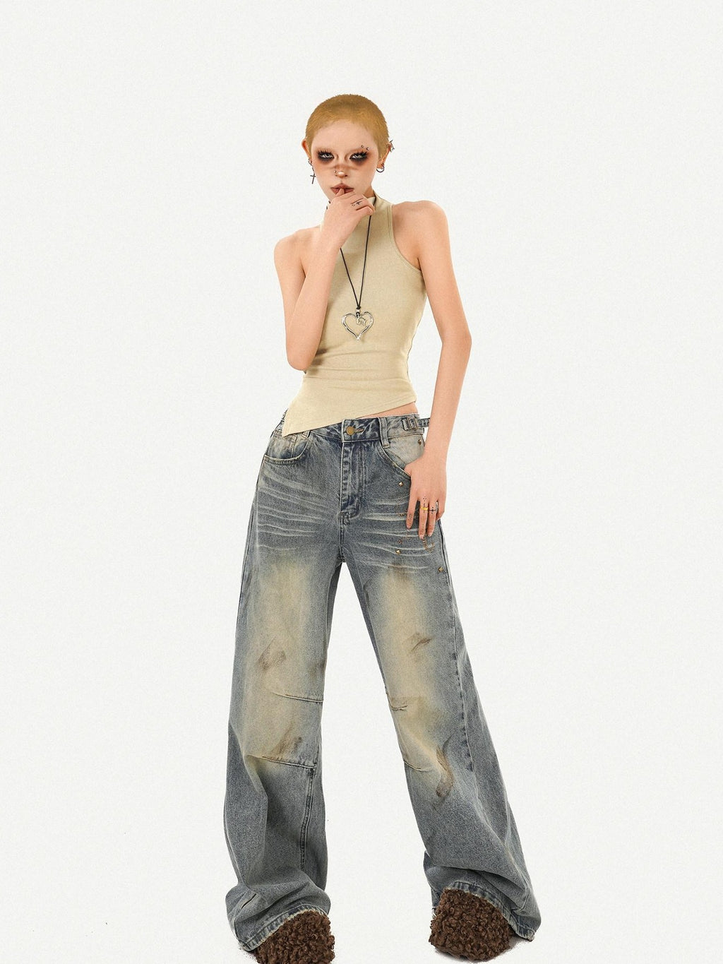 Nico Molly Vintage Padded Stand Collar Slim Women's Combed Cotton Tank Tops